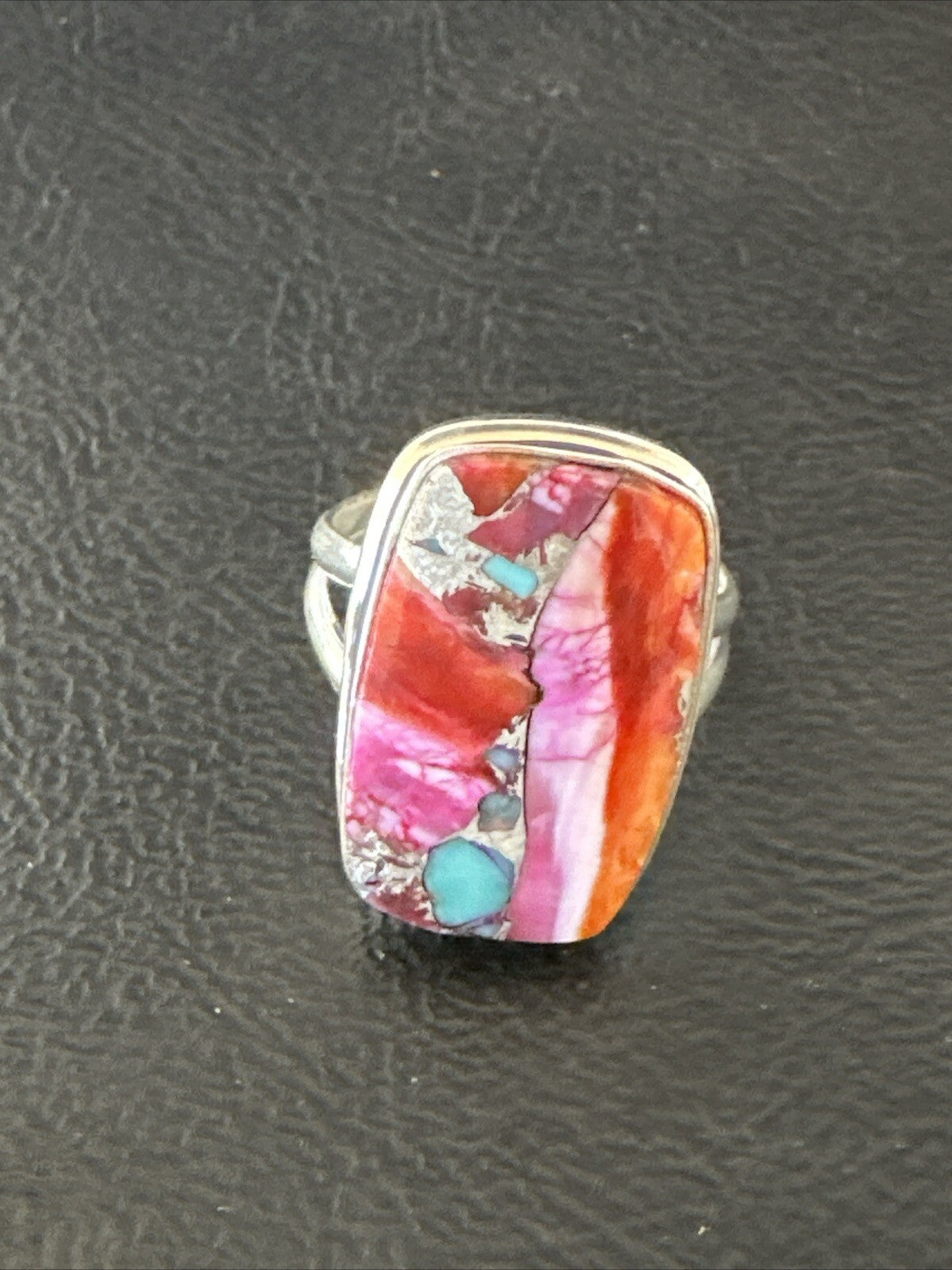 Blue Turquoise Spiny Oyster Southwestern Sterling Silver Ring Size 8 18487
