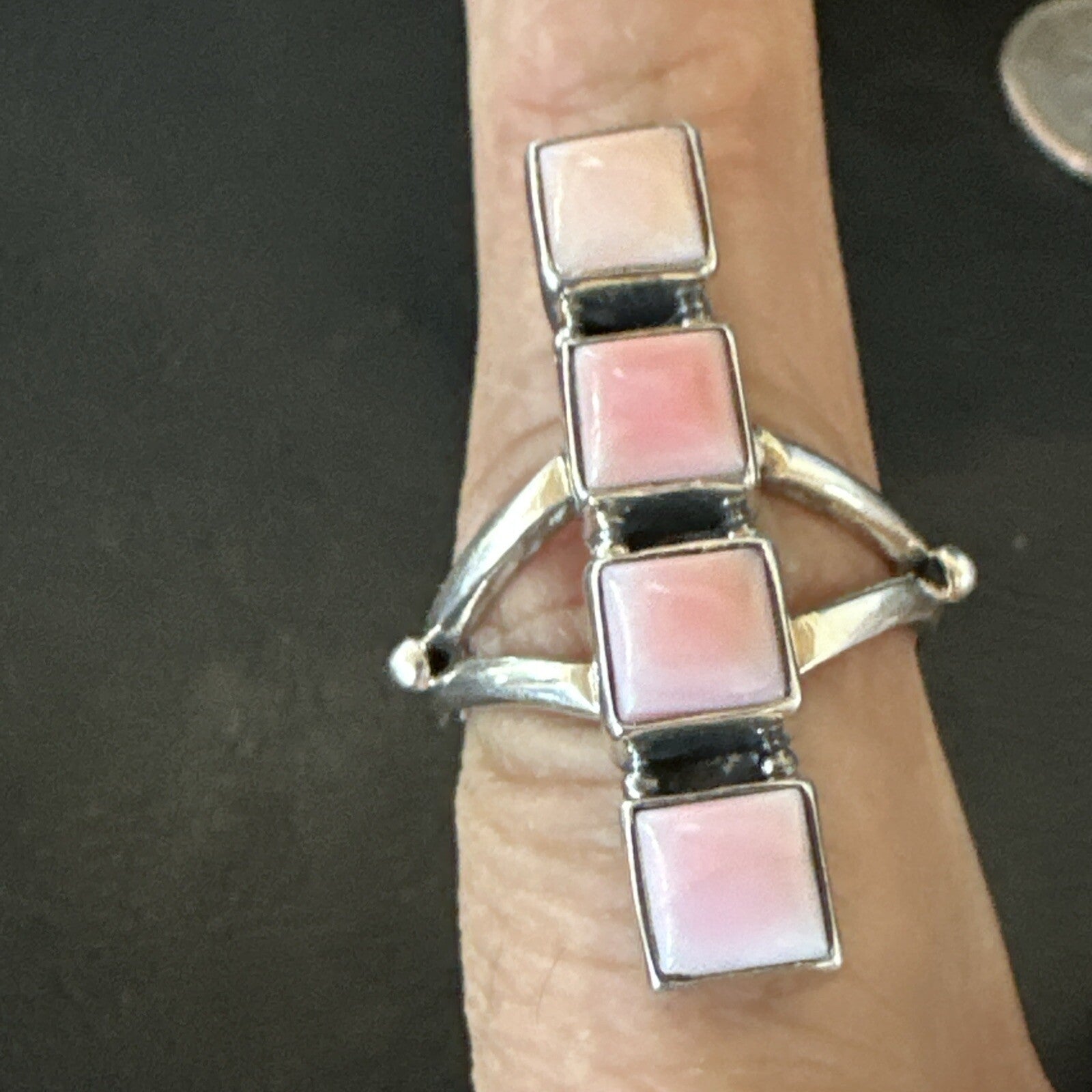 Gorgeous Square Pink Conch Cluster Ring Handmade Navajo Sz 8.5 18781