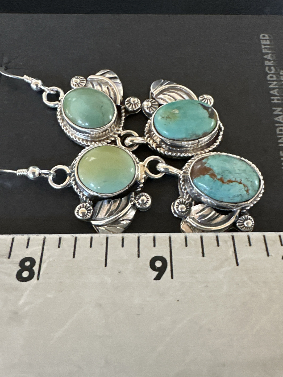 Native Navajo Green Turquoise Sterling Silver Dangle Earrings 2” 17911
