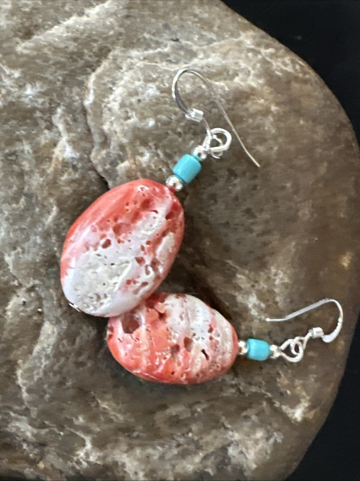 Navajo Sterling Red Spiny Oyster Turquoise Bead Earrings 18692