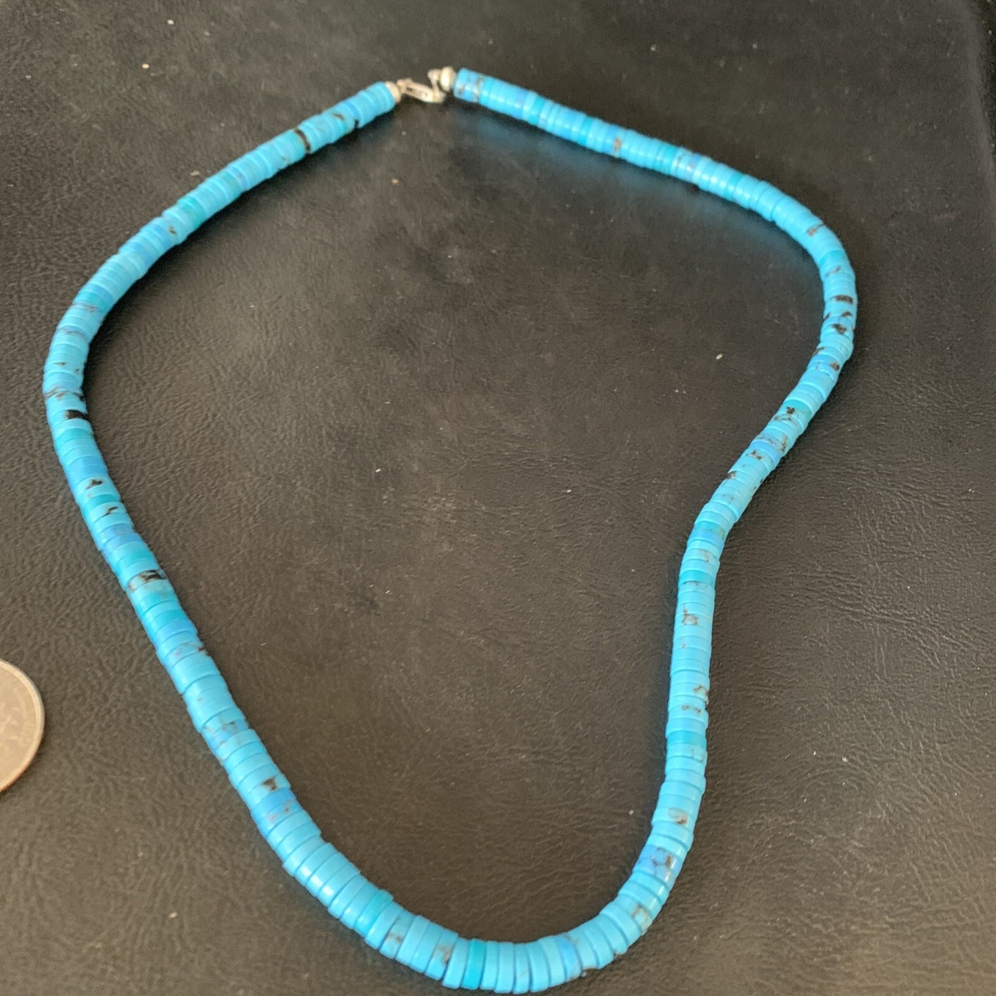 Robin Egg Blue Turquoise 18" Heishi Sterling Silver Bead Necklace 14008