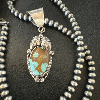 Men Women Blue Turquoise#8 Pendant Navajo Sterling Silver Necklace 19663