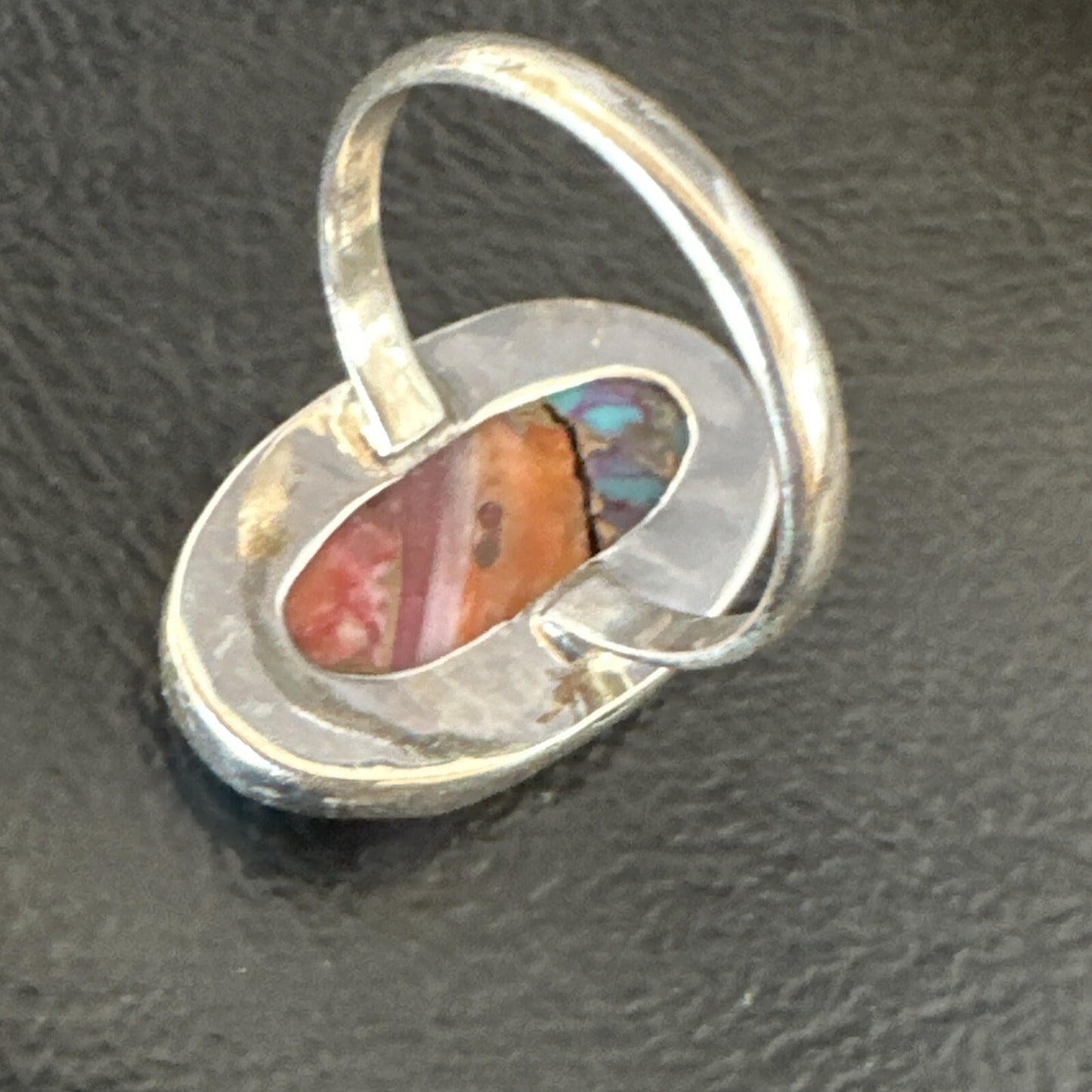 Blue Turquoise Spiny Oyster Navajo Sterling Silver Ring Size 8 18234