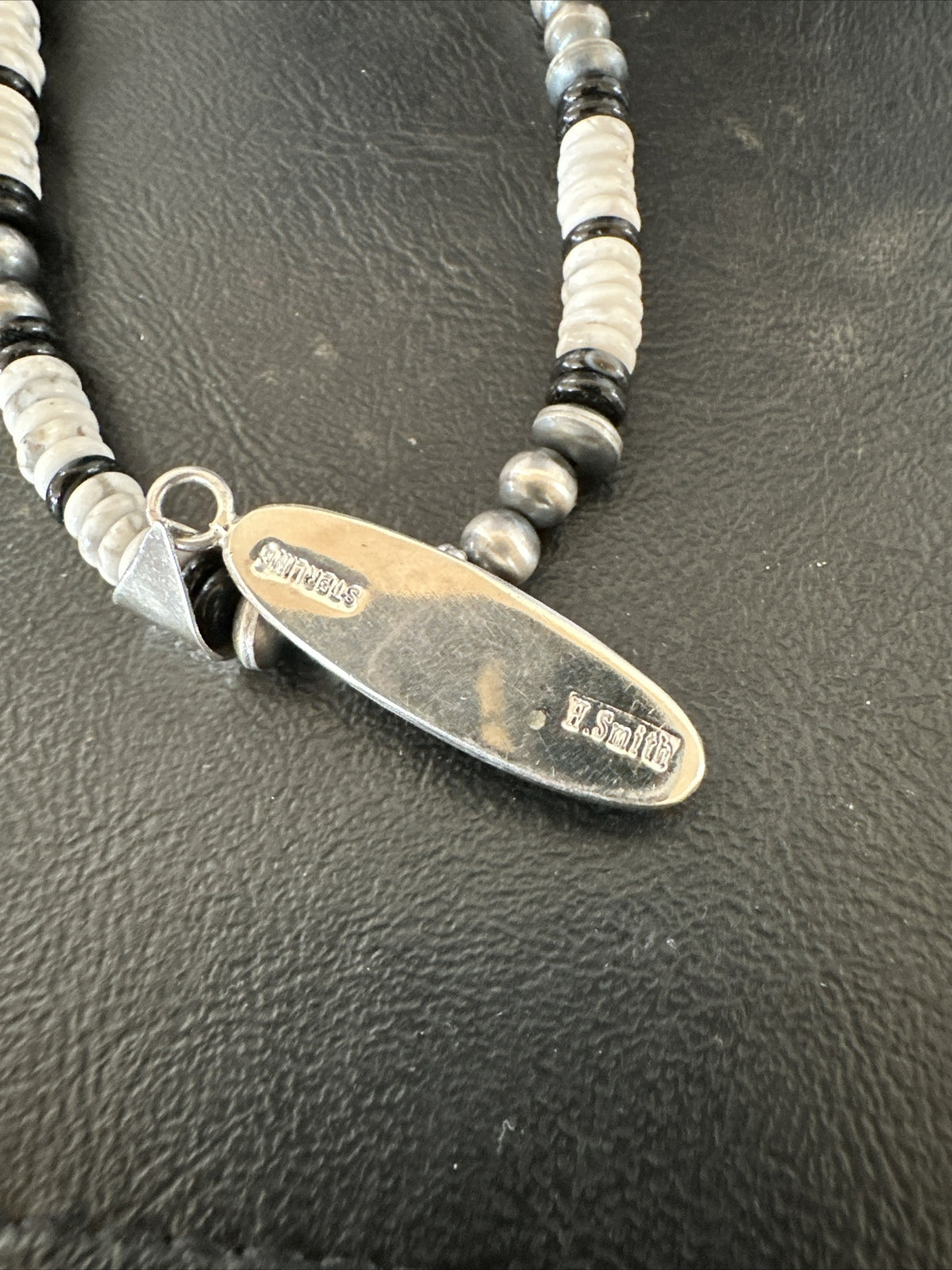White Buffalo Turquoise Navajo Pearls Sterling Silver Onyx Necklace 17804