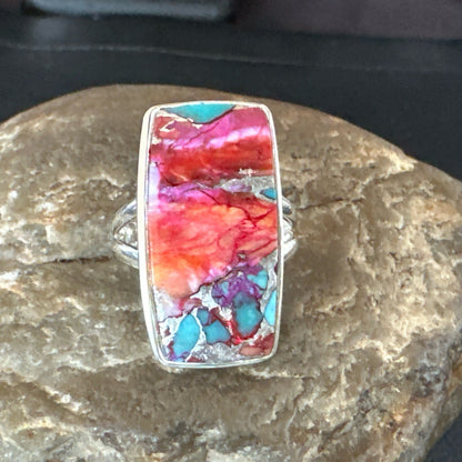Blue Turquoise Spiny Oyster Navajo Sterling Silver Ring Size 9 18221