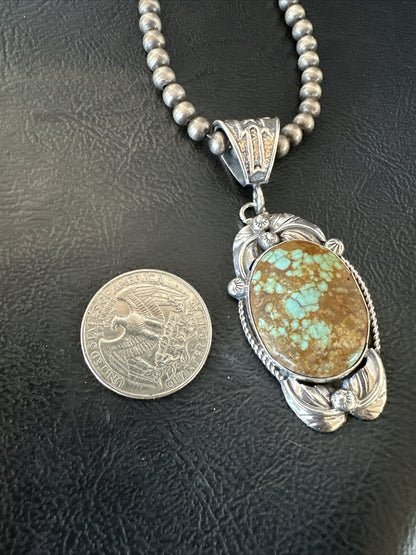 Mens Blue Turquoise#8 Pendant Navajo Sterling Silver Necklace 18080