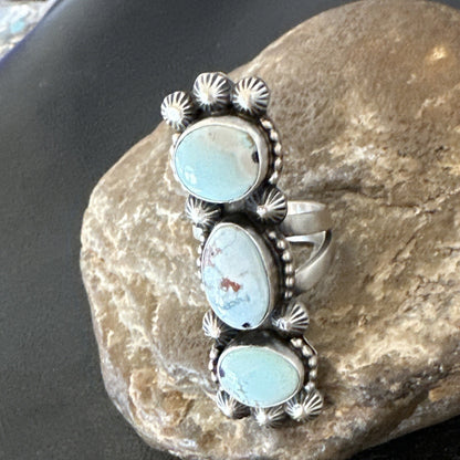 Navajo Sterling Silver Cluster Blue Dry Creek Turquoise Ring Sz 6.5 18596