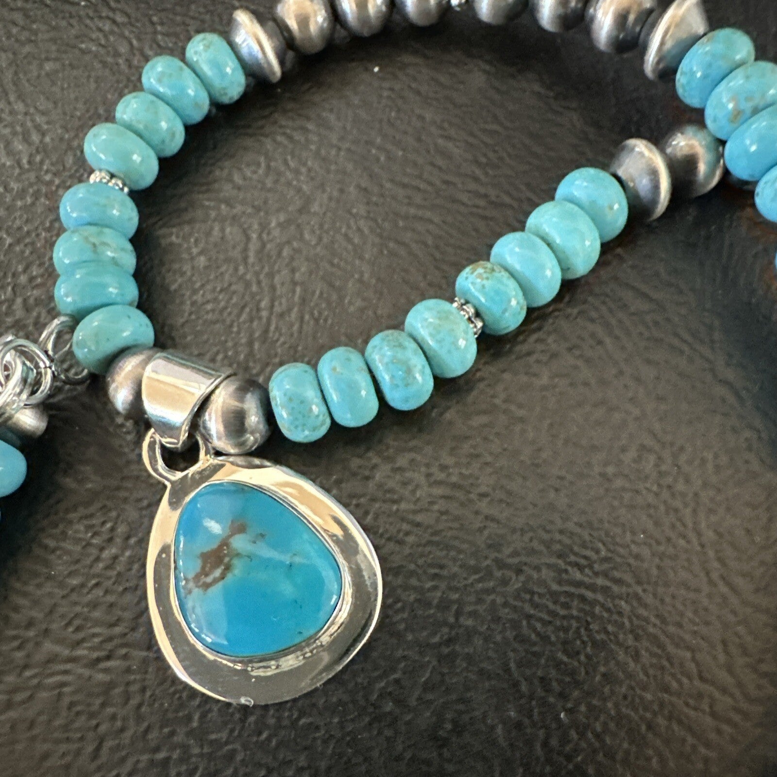 WoMens Blue Kingman Turquoise Pendant Navajo Sterling Silver Necklace 21" 17977
