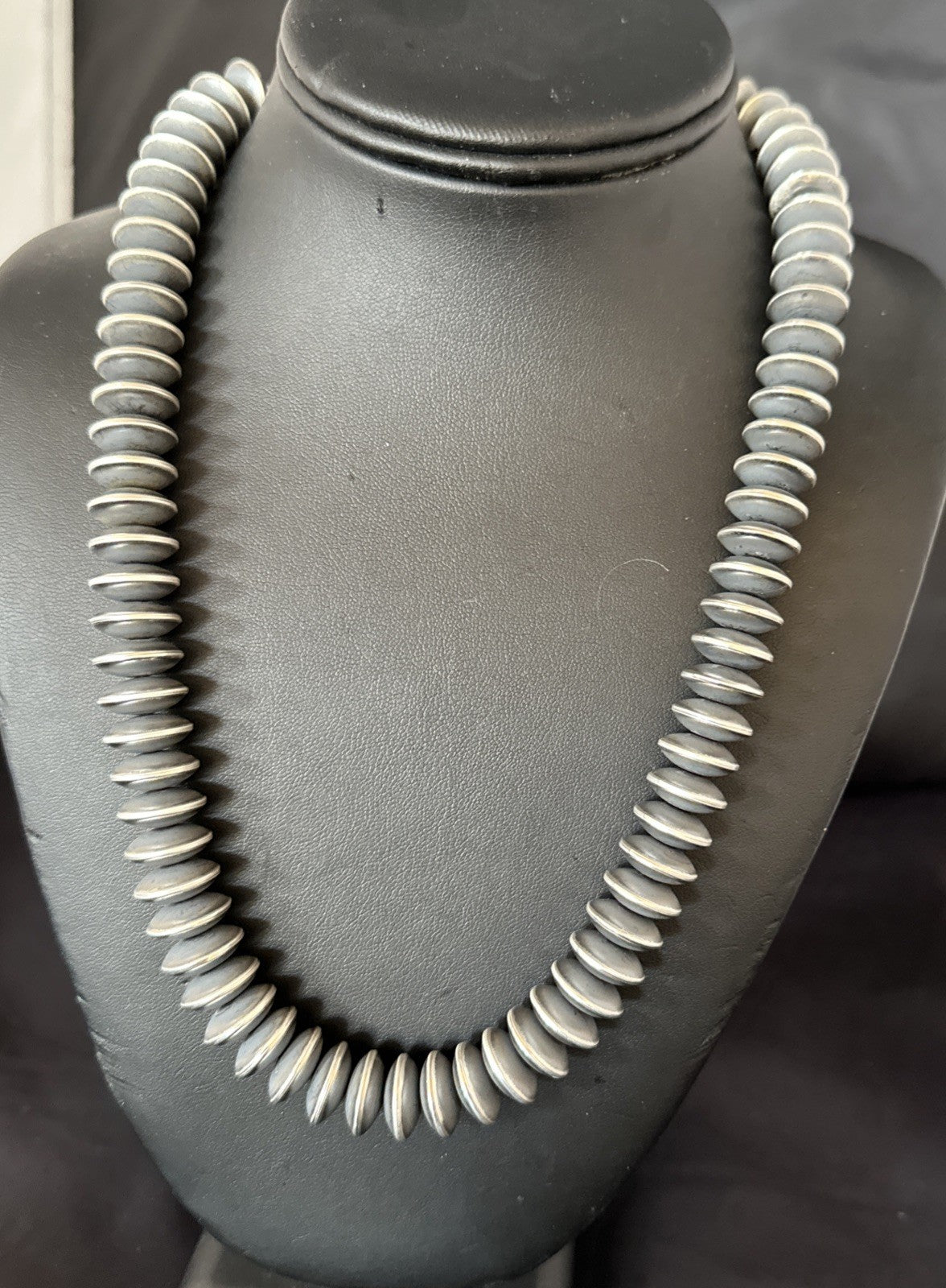 Statement Flat 14mm Rondelle Sterling Silver Beads Necklace 20” 19023