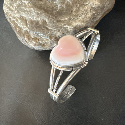 Heart Pink Conch Navajo American Sterling Silver Cuff Bracelet 7.25” 19282