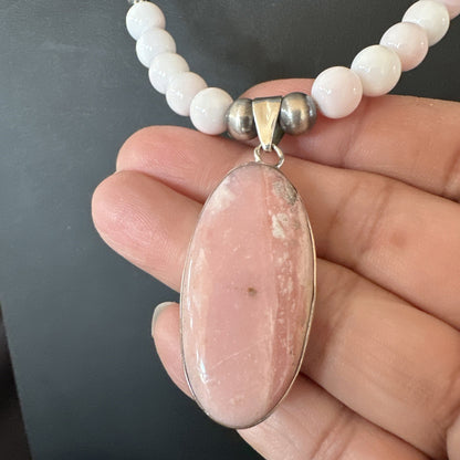 Southwestern Sterling Silver Pink Queen Conch Bead Necklace Pendant 20" 19582