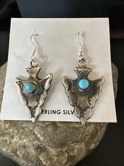 Arrowhead Womens Stamped Blue Turquoise Dangle Earrings Sterling Silver 19786