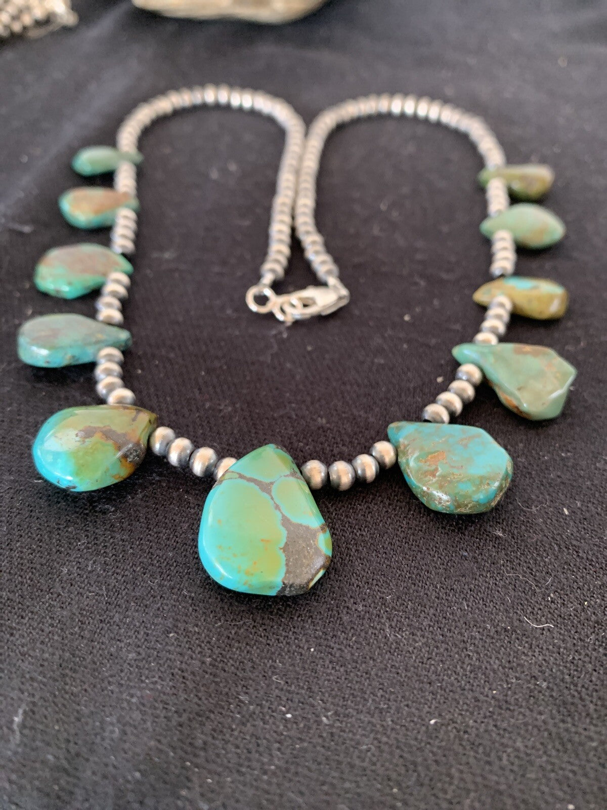 Green Royston Turquoise Navajo Pearls Sterling Silver 20" Necklace 00484