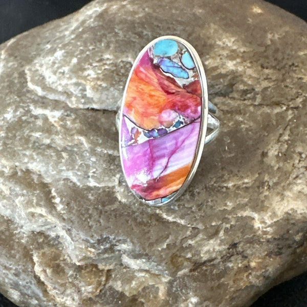 Blue Turquoise Spiny Oyster Southwestern Ring Size 7 | Sterling Silver | Authentic Native American Handmade | 18494