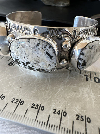 Mens White Buffalo Turquoise Navajo Sterling Silver Cuff Bracelet 7.5" 19428