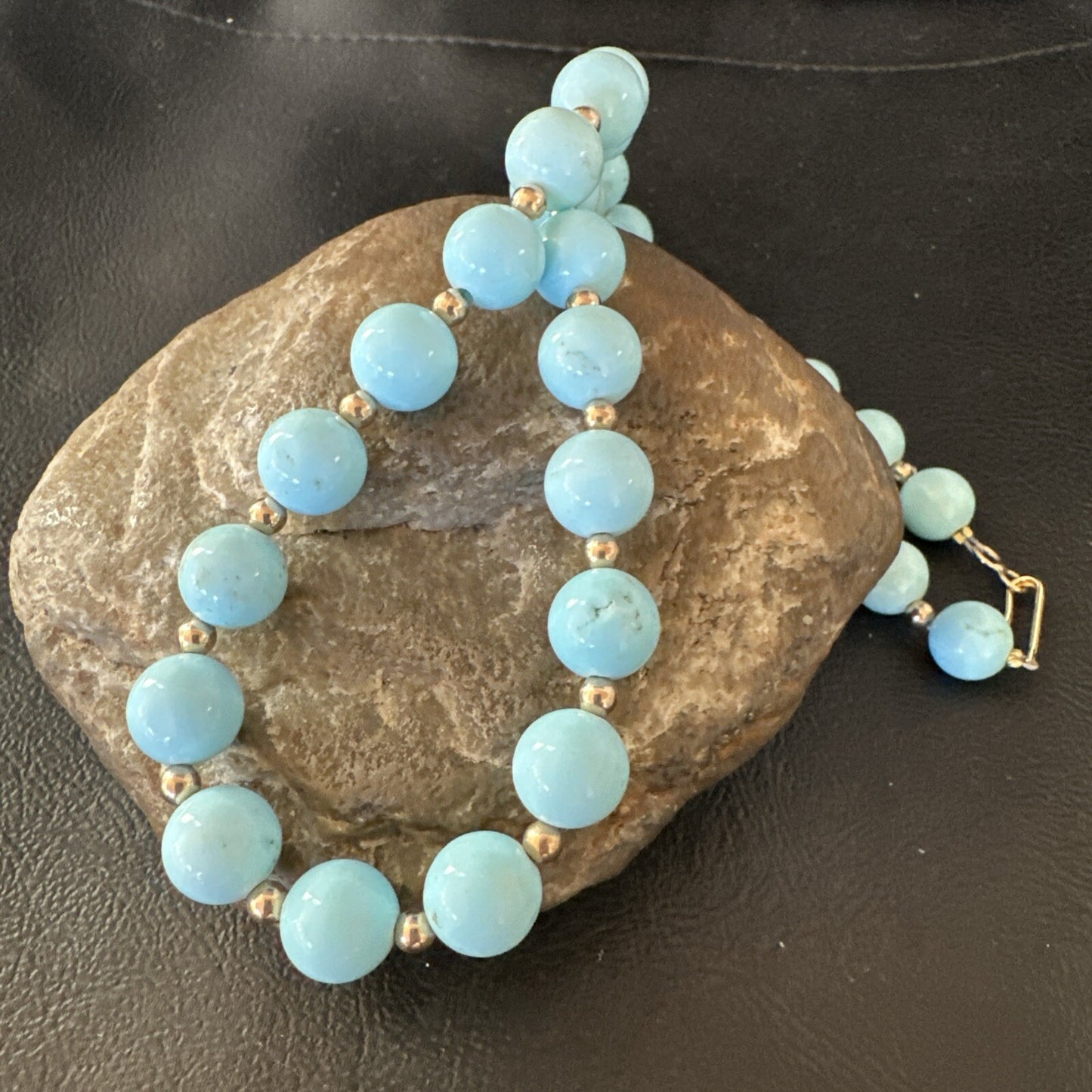 Goldfilled Womens 10mm Blue Dry Creek Turquoise Navajo Necklace 19” 18588