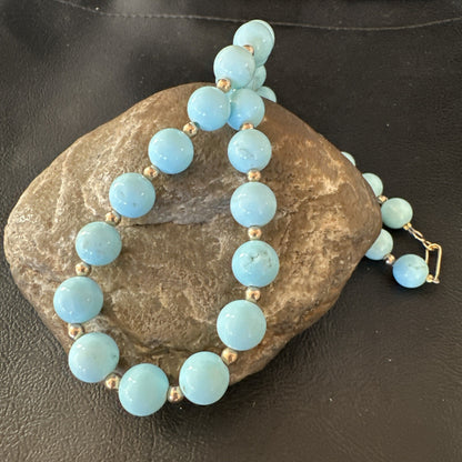 Goldfilled Womens 10mm Blue Dry Creek Turquoise Navajo Necklace 19” 18588