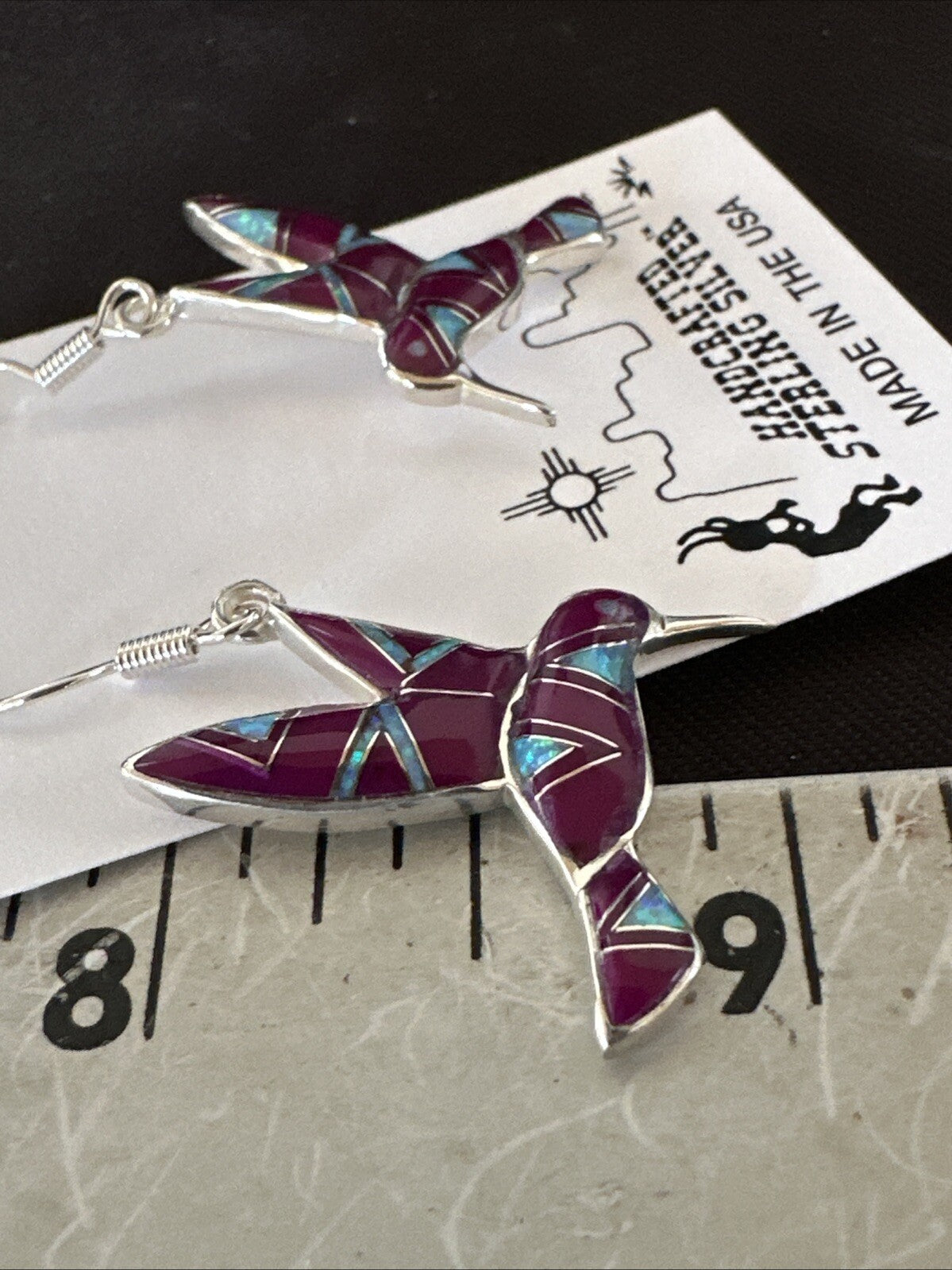 Purple Sugilite Opal Sterling Silver Hummingbird Dangle Earrings 18551