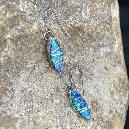 Blue Opal Inlay Navajo Indian Sterling Silver Earrings 2015