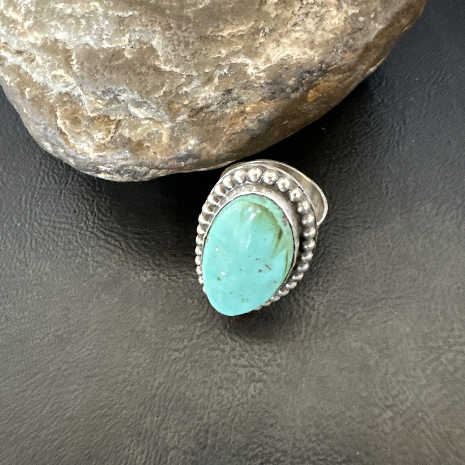 Navajo Sterling Silver Blue Green Turquoise Adjustable Ring Sz 10 18769