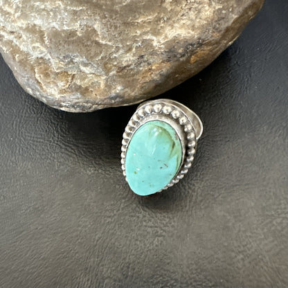 Navajo Sterling Silver Blue Green Turquoise Adjustable Ring Sz 10 18769