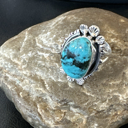 Yazzie Handmade Navajo Sterling Silver  Blue Kingman Turquoise Ring Size 8 19625
