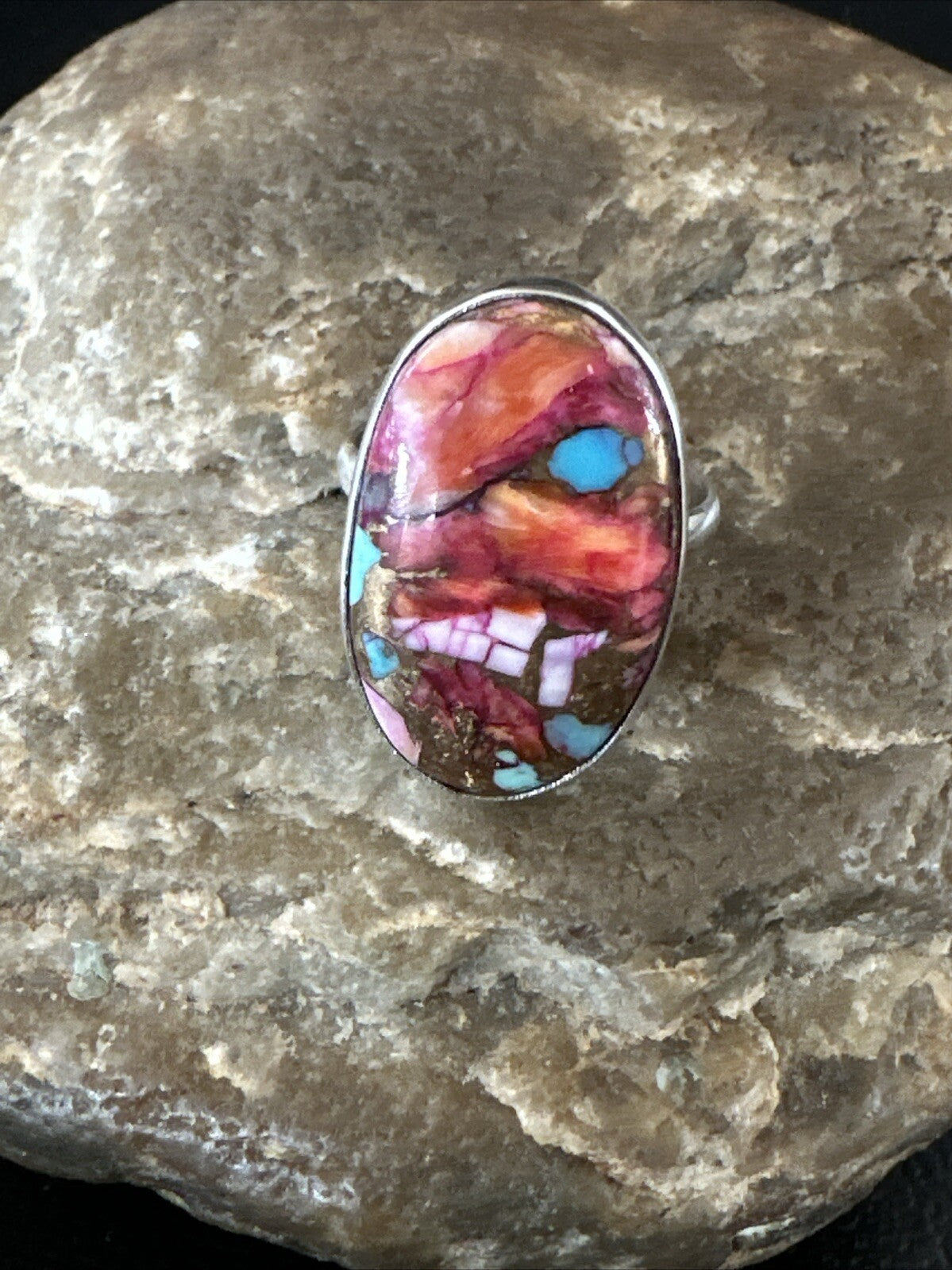 Blue Turquoise Purple Spiny Oyster Navajo Sterling Silver Ring Size 6 18205