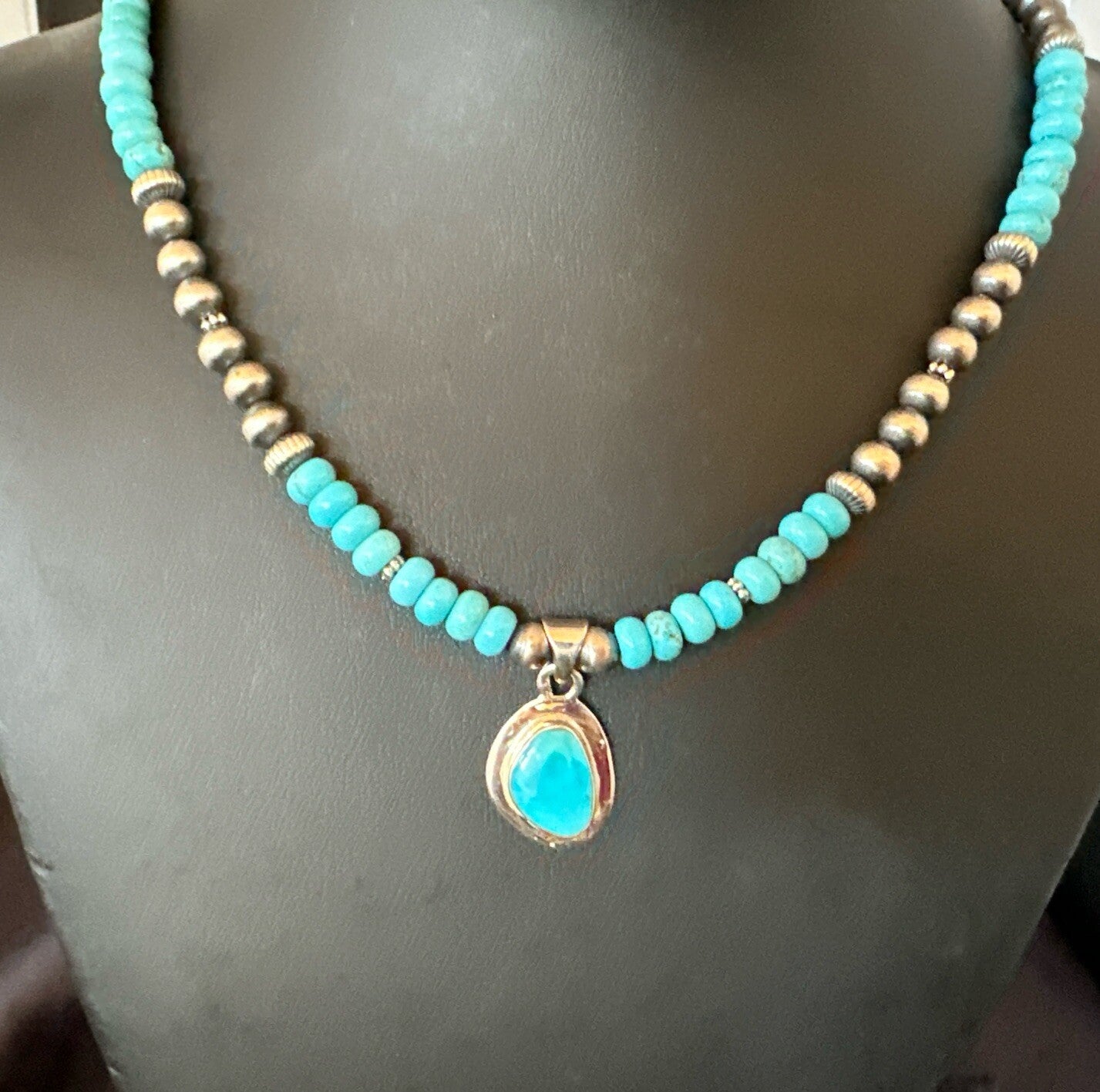 WoMens Blue Kingman Turquoise Pendant Navajo Sterling Silver Necklace 21" 18415