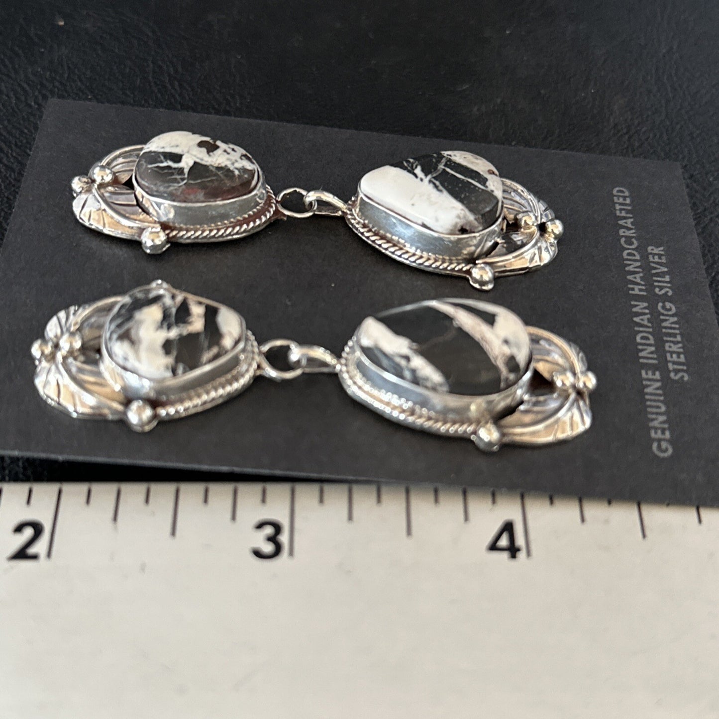 Women Navajo White Buffalo Turquoise Sterling Silver Dangle Earrings 2.5" 14743N