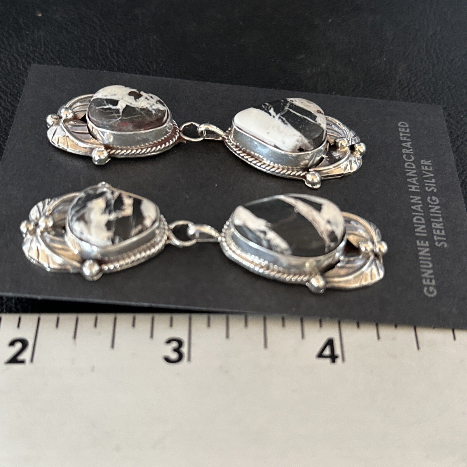 Women Navajo White Buffalo Turquoise Sterling Silver Dangle Earrings 2.5" 14743N