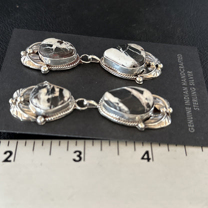 Women Navajo White Buffalo Turquoise Sterling Silver Dangle Earrings 2.5" 14743N