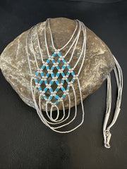 Crisscross Blue Turquoise Heishi Liquid 5S Necklace 20" | Sterling Silver | Authentic Native American Handmade | 15881