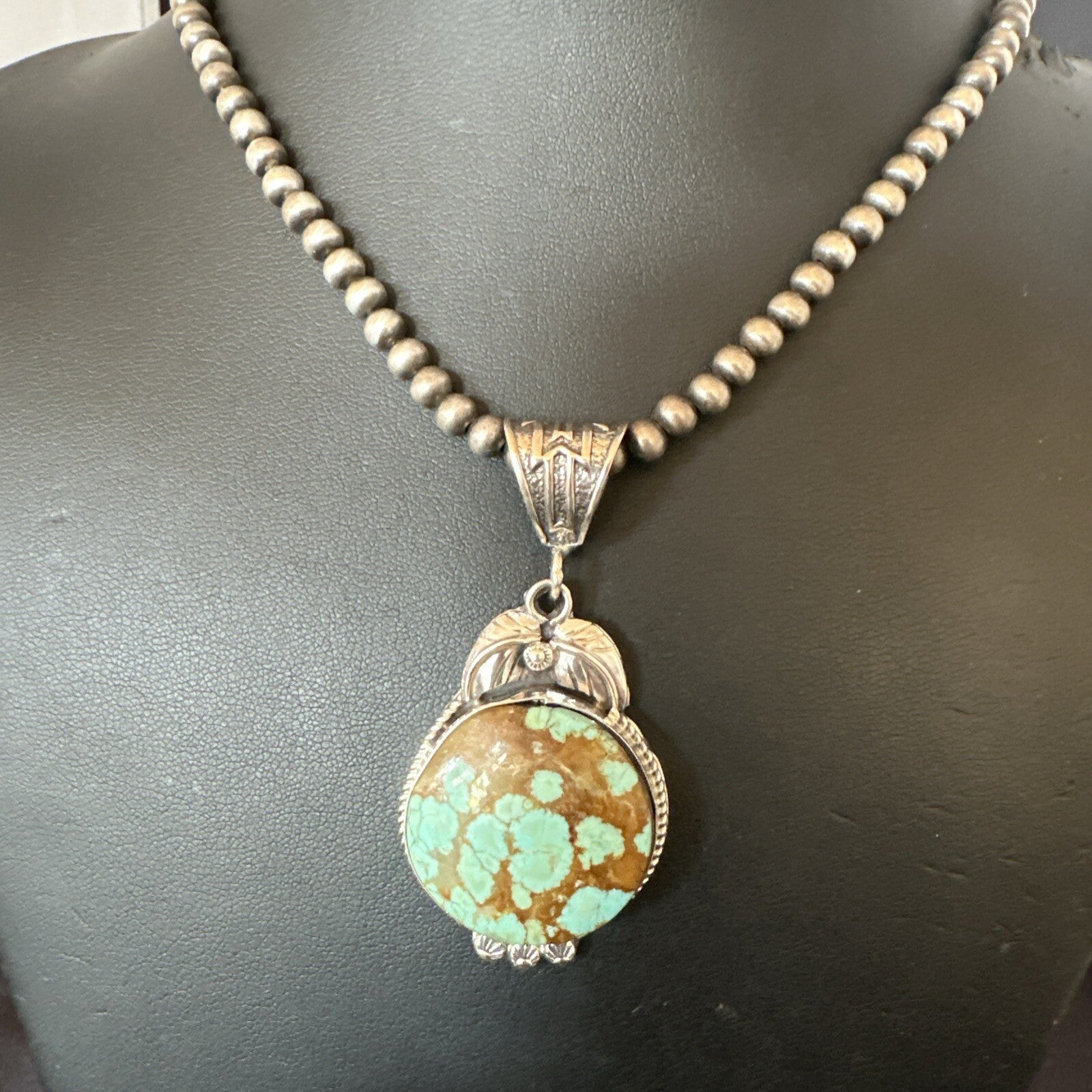 Mens Blue Turquoise#8 Pendant Navajo Sterling Silver Necklace 18108