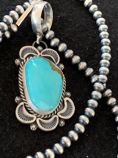 Mens Navajo Pearls Sterling Silver Royston Turquoise Necklace Pendant 04306