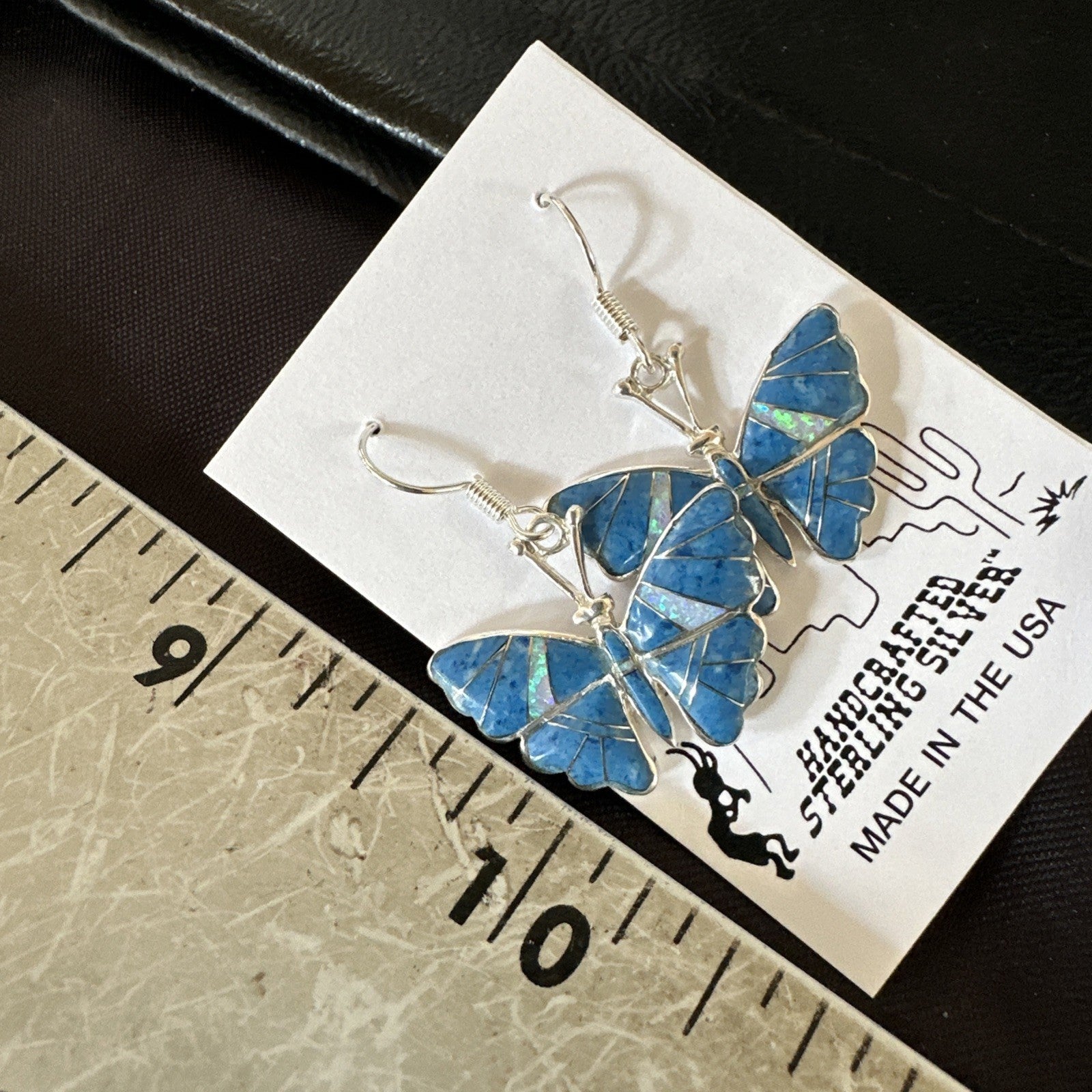 Butterfly Blue Denim Lapis Opal Inlay Sterling Silver Dangle Earrings 19138