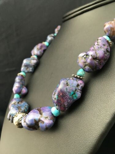 Navajo Turquoise & Magnesite Nugget Necklace Sterling Silver 19" 4514