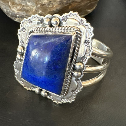Native Mens Blue Lapis Lazuli Sterling Silver Cuff Bracelet 7.50” 18714
