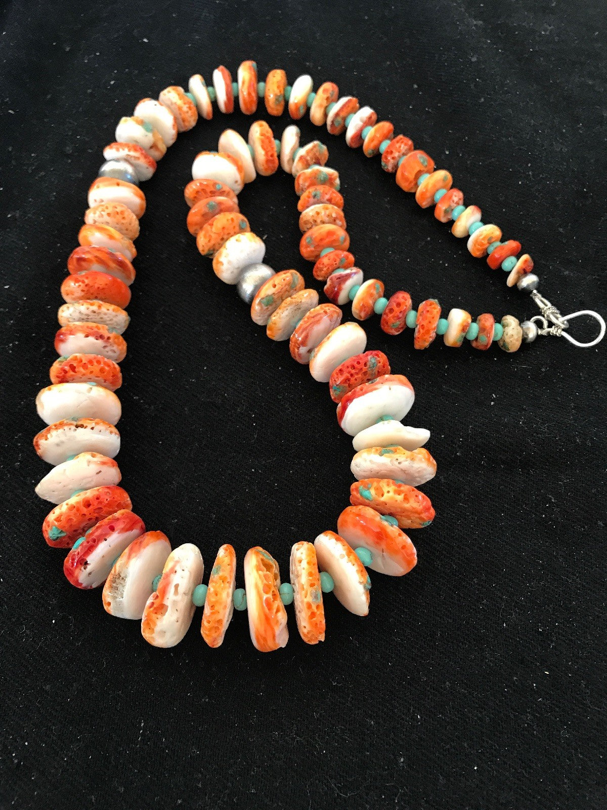 Orange Spiny Oyster Turquoise Navajo Indian Sterling Silver Necklace 22" 03607