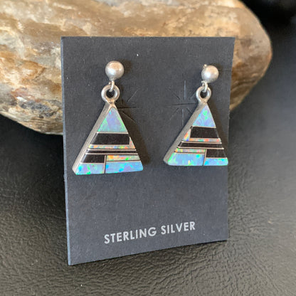 Womens Blue Opal & Black Onyx Inlay Navajo Sterling Silver Earrings 12781