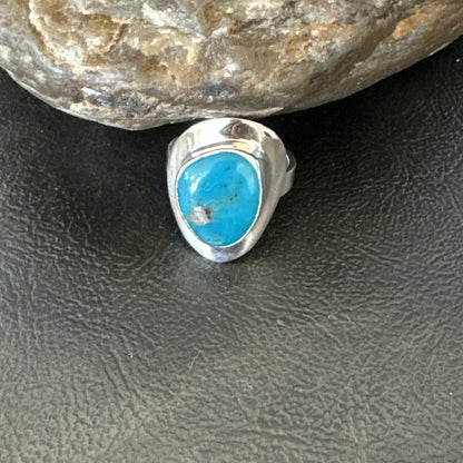 Southwestern Sterling Silver Blue Kingman Turquoise Ring Size 6 18534