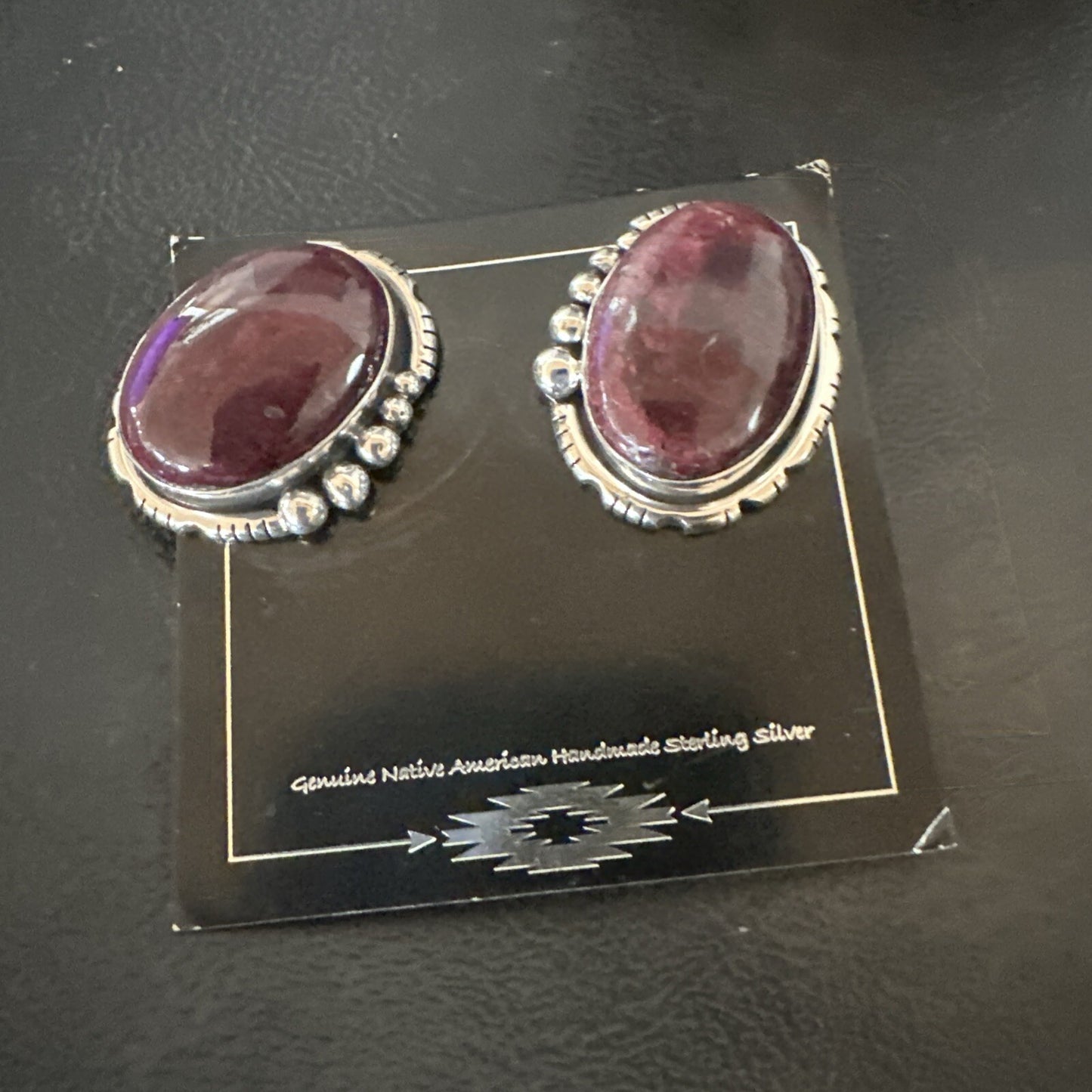 Purple Spiny Oyster Navajo Sterling Silver Stud Post Earrings 1" 18739