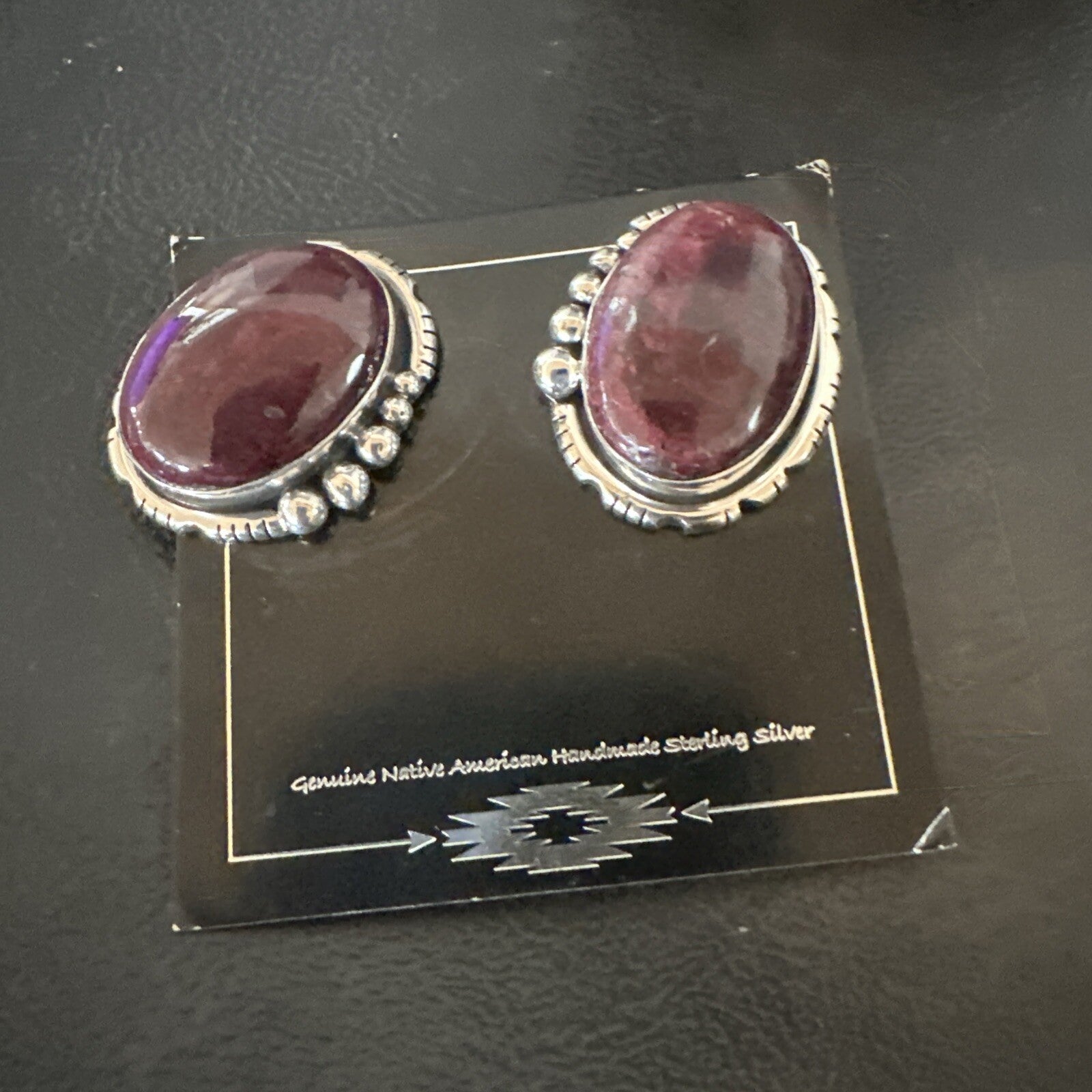 Purple Spiny Oyster Navajo Sterling Silver Stud Post Earrings 1" 18739