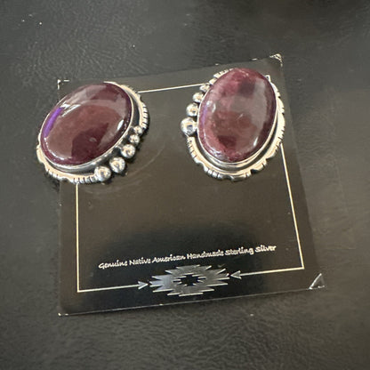 Purple Spiny Oyster Navajo Sterling Silver Stud Post Earrings 1" 18739