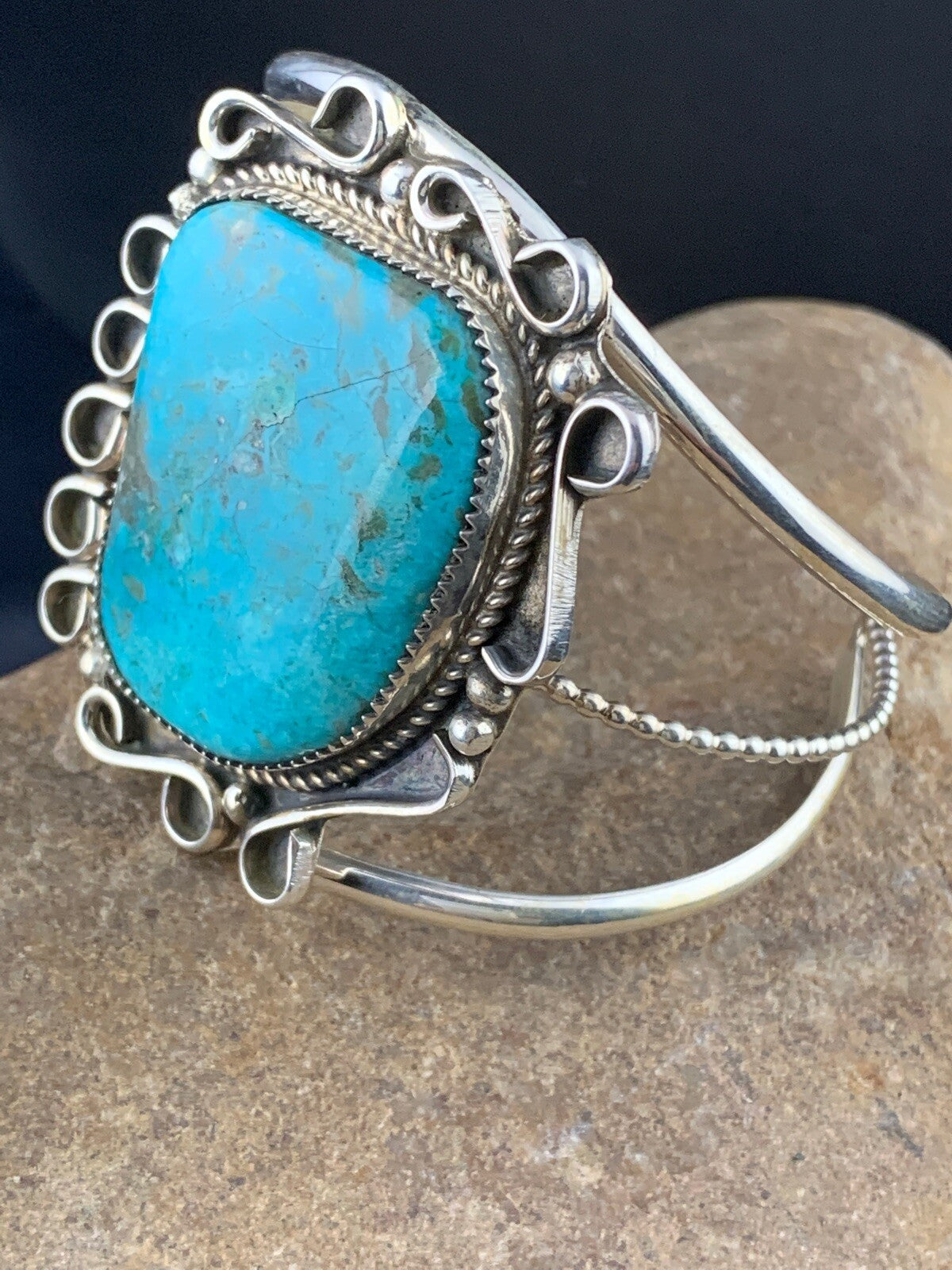 Native American Mens Navajo Sterling Silver Turquoise Bracelet 03283