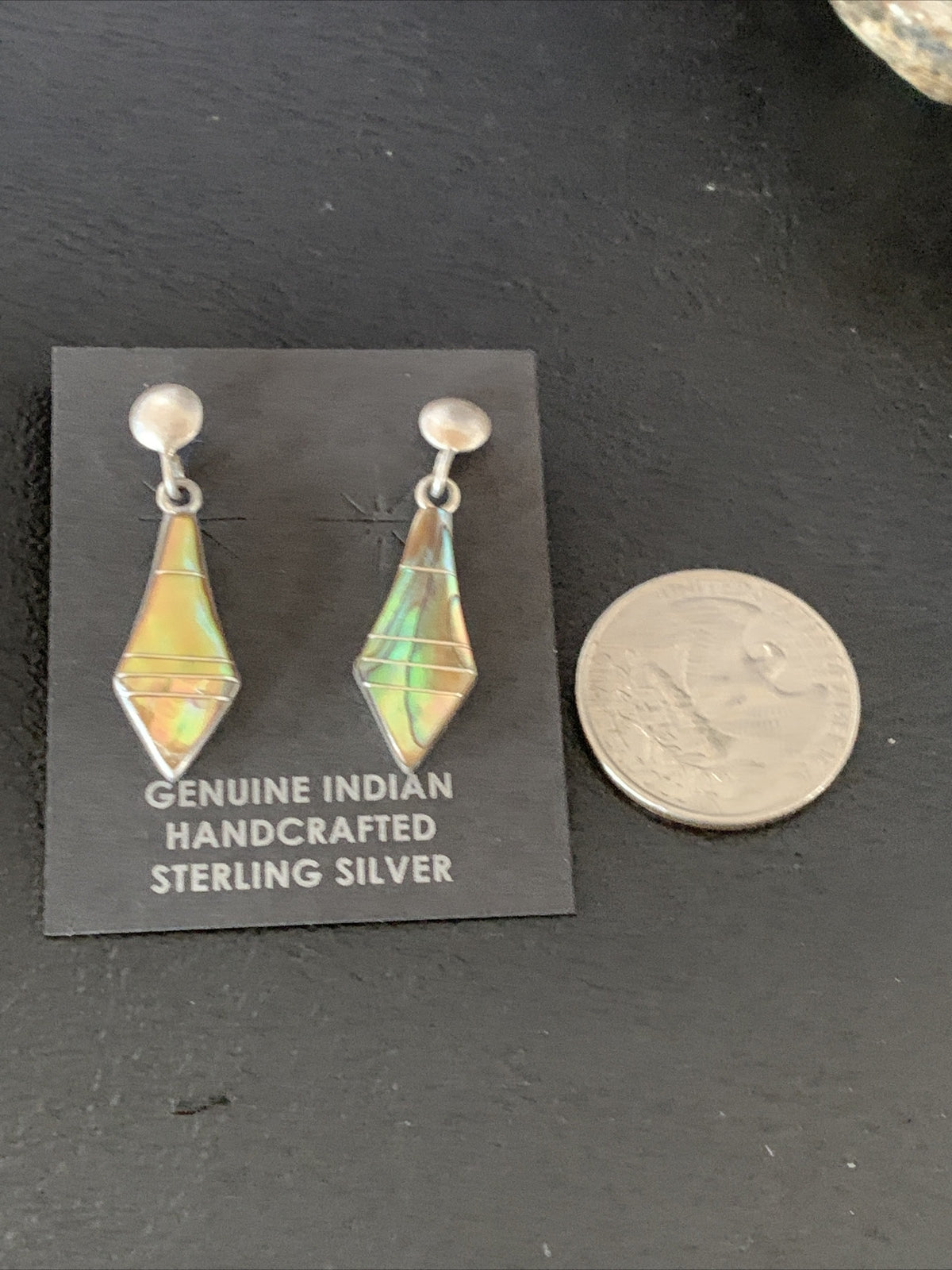 Native Minimalist Navajo Pava Shell Inlay Sterling Silver Earrings 1" 13070