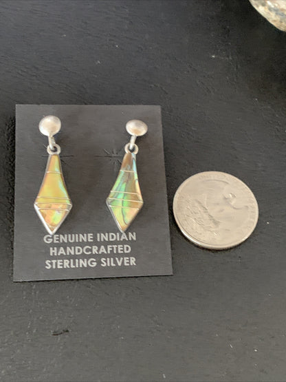Native Minimalist Navajo Pava Shell Inlay Sterling Silver Earrings 1" 13070