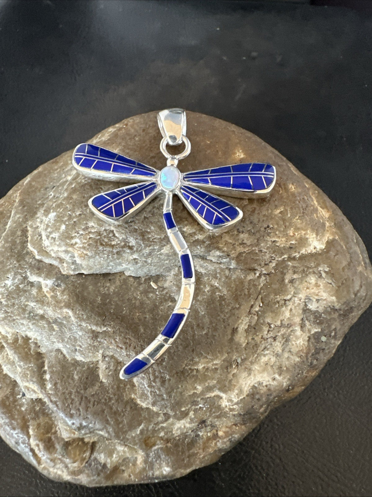 Dragonfly Sterling Silver Blue Lapis Inlay Pendant 19140