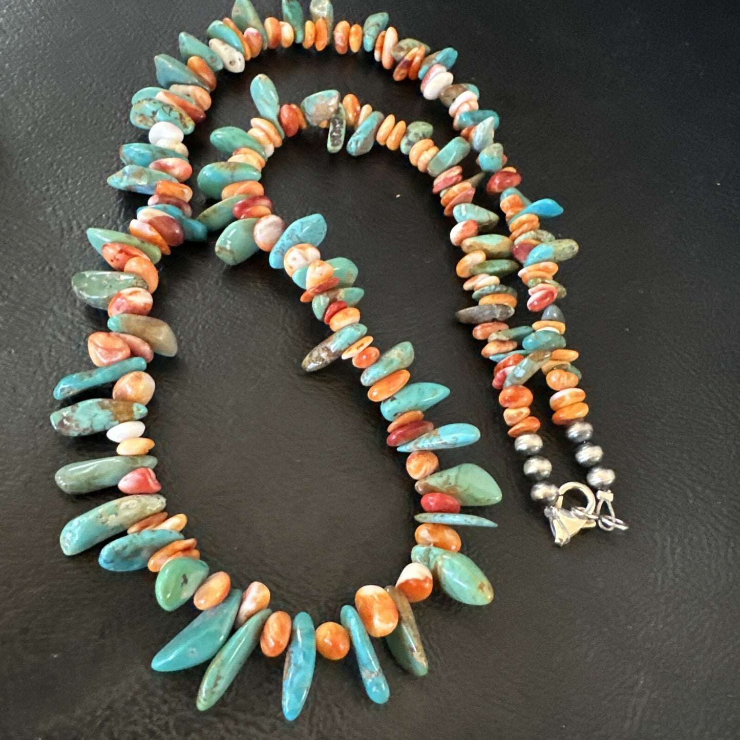 Green Turquoise Spiny Oyster Nugget Sterling Silver Necklace 21" 18090