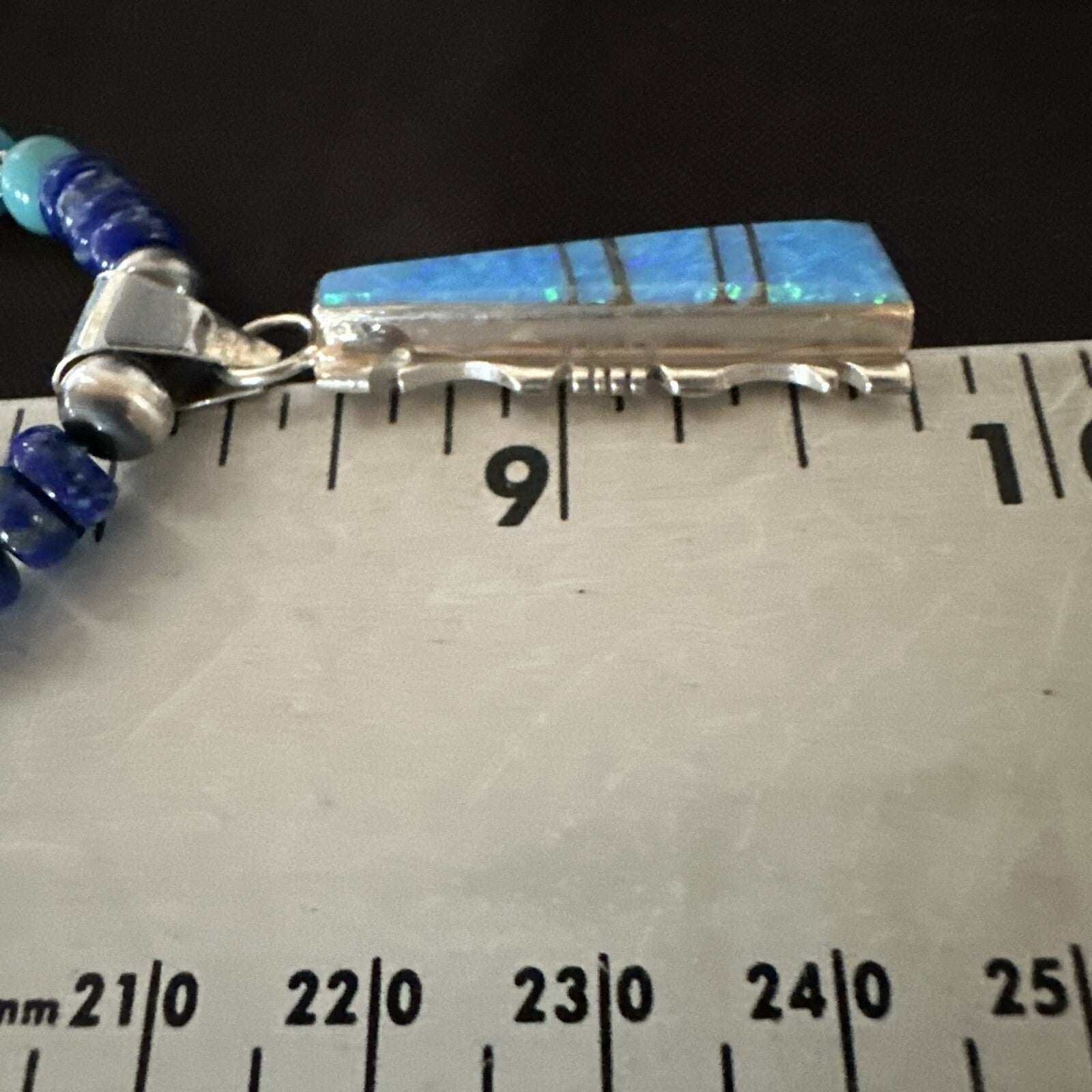 Mens Blue Turquoise Lapis Opal Pendant Navajo Sterling Silver Necklace 20" 17896