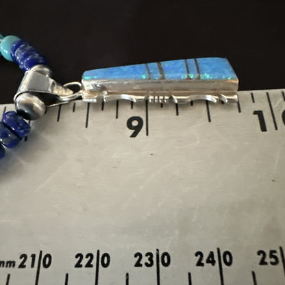 Mens Blue Turquoise Lapis Opal Pendant Navajo Sterling Silver Necklace 20" 17896